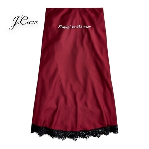 JCrew NWT mulberry satin pull-on eyelash lace trim skirt *shop@iamwarrior - Picture 2 of 10